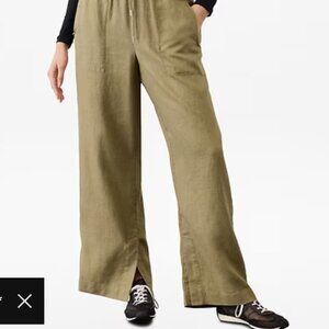 Athelta Retreat Linen High Rise Wide Leg Pant Size L Olive
